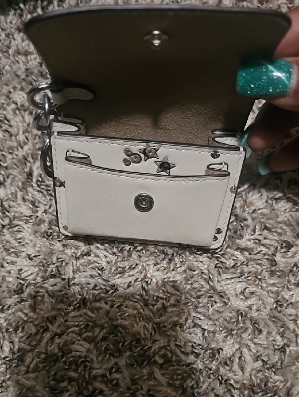 Coach White Floral Studded Mini Wallet - Picture 4 of 8